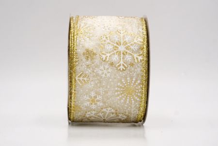 Cream_Glitter Christmas Snowflake Wired Ribbon_KF9986G-2