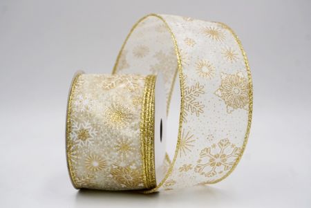 Cream_Glitter Christmas Snowflake Wired Ribbon_KF9986G-2