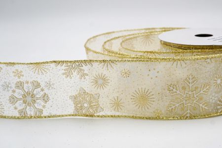 Cream_Glitter Christmas Snowflake Wired Ribbon_KF9986G-2