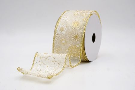 Cream_Glitter Christmas Snowflake Wired Ribbon_KF9986G-2