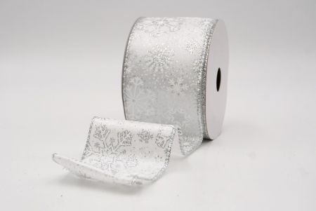 White_Glitter Christmas Snowflake Wired Ribbon_KF9987G-1