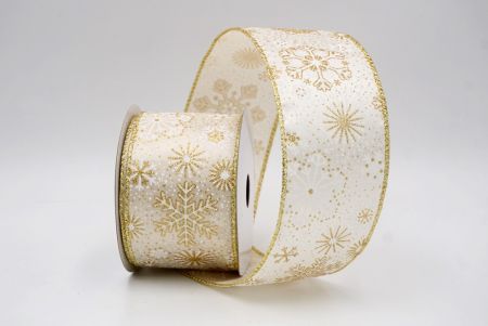 Cream_Glitter Christmas Snowflake Wired Ribbon_KF9987G-2