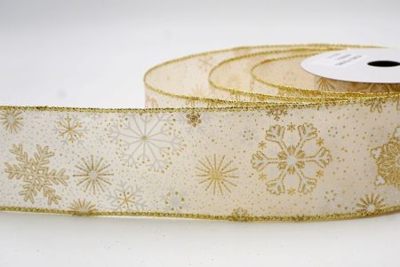 Cream_Glitter Christmas Snowflake Wired Ribbon_KF9987G-2