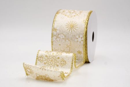 Cream_Glitter Christmas Snowflake Wired Ribbon_KF9987G-2