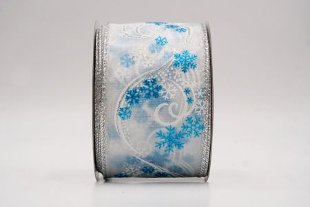 White/Blue Sheer_Glitter Swirl and Snowflake Christmas Wired Ribbon_KF9994G-1