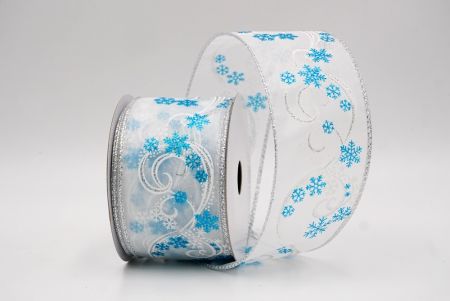 White/Blue Sheer_Glitter Swirl and Snowflake Christmas Wired Ribbon_KF9994G-1