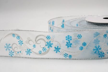 White/Blue Sheer_Glitter Swirl and Snowflake Christmas Wired Ribbon_KF9994G-1