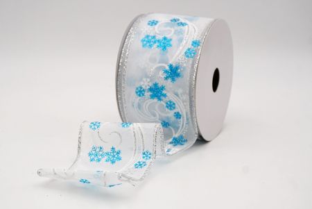 White/Blue Sheer_Glitter Swirl and Snowflake Christmas Wired Ribbon_KF9994G-1