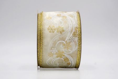 Cream Sheer_Glitter Swirl and Snowflake Christmas Wired Ribbon_KF9994G-2