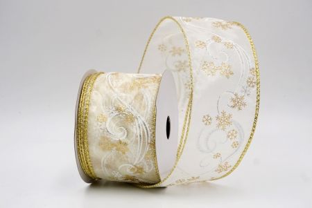 Cream Sheer_Glitter Swirl and Snowflake Christmas Wired Ribbon_KF9994G-2