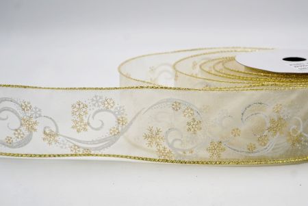 Cream Sheer_Glitter Swirl and Snowflake Christmas Wired Ribbon_KF9994G-2
