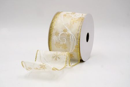 Cream Sheer_Glitter Swirl and Snowflake Christmas Wired Ribbon_KF9994G-2