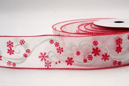 White/Red Sheer_Glitter Swirl and Snowflake Christmas Wired Ribbon_KF9994GC-1R-7
