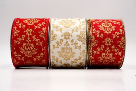 Gold Damask Pattern Holiday Wired Ribbon - Gold Damask Pattern Holiday Wired Ribbon