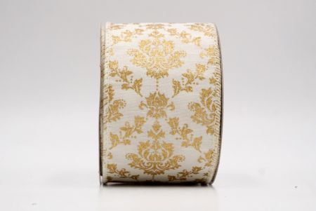 Cream_Gold Damask Pattern Holiday Wired Ribbon_KF9995GC-2-2