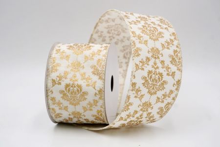 Cream_Gold Damask Pattern Holiday Wired Ribbon_KF9995GC-2-2