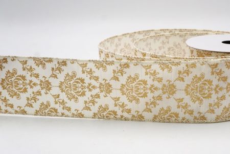 Cream_Gold Damask Pattern Holiday Wired Ribbon_KF9995GC-2-2