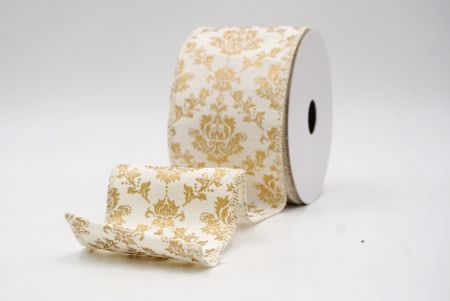 Cream_Gold Damask Pattern Holiday Wired Ribbon_KF9995GC-2-2