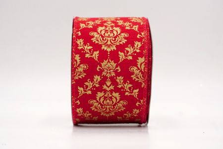 Red_Gold Damask Pattern Holiday Wired Ribbon_KF9995GC-7-7