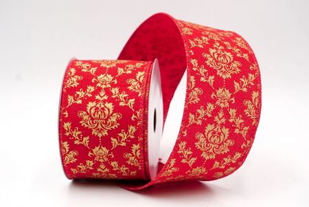 Red_Gold Damask Pattern Holiday Wired Ribbon_KF9995GC-7-7