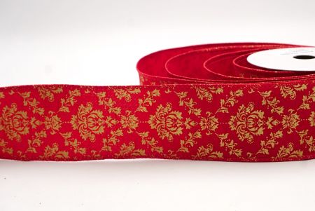 Red_Gold Damask Pattern Holiday Wired Ribbon_KF9995GC-7-7