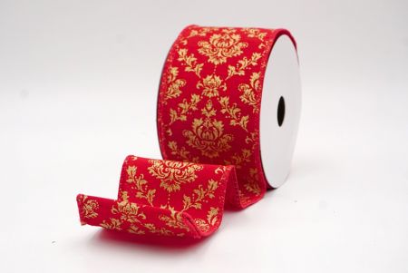 Red_Gold Damask Pattern Holiday Wired Ribbon_KF9995GC-7-7