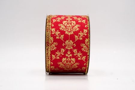 Red_Gold Damask Pattern Holiday Wired Ribbon_KF9996G-7