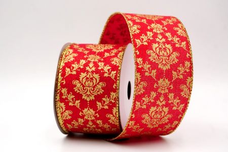 Red_Gold Damask Pattern Holiday Wired Ribbon_KF9996G-7