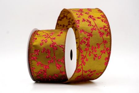 Olive Green_Holiday Sparkle Red Berry Wired Ribbon_KW0004GC-58-139