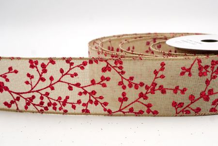 Khaki_Holiday Sparkle Red Berry Wired Ribbon_KW0006GC-13-183