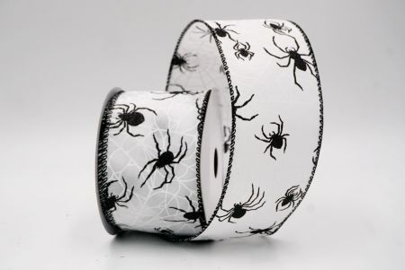 सफेद_हैलोवीन ग्लिटर मकड़ी और जाल वायर्ड रिबन_KW0012GC-1-53