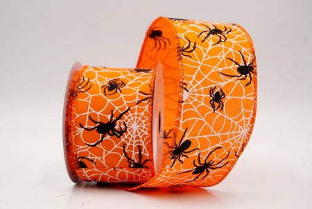ऑरेंज_हैलोवीन ग्लिटर स्पाइडर और वेब वायर्ड रिबन_KW0012GC-54-54