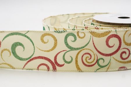 Crema Glitter Nativitatis Volutatio Pattern Filum Ribbons_KW0014GC-2-2