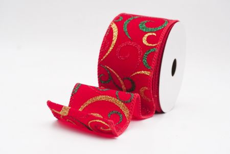 Rubrum Glitter Nativitatis Volutatio Pattern Filum Ribbons_KW0014GC-7-7
