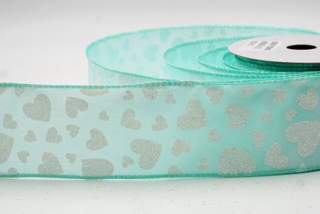 Cinta de alambre con brillo en forma de corazón verde menta para el Día de San Valentín_KW0029GC-15-171