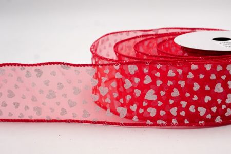 Cinta de alambre transparente roja con brillo romántico y pequeños corazones_KW0032GC-7-7