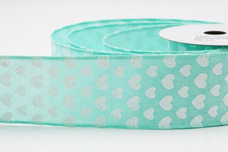 Cinta de alambre de corazón de San Valentín verde menta y blanca brillante_KW0040GC-15-171