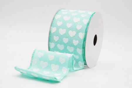 Cinta de alambre de corazón de San Valentín verde menta y blanca brillante_KW0040GC-15-171