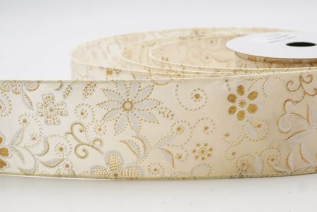 Cinta de alambre floral de lujo en crema con purpurina_KW0047GC-2-2