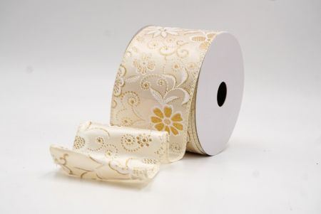 Cinta de alambre floral de lujo en crema con purpurina_KW0047GC-2-2
