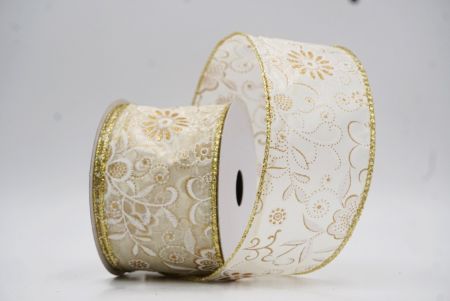 Cinta de alambre floral de lujo en crema1 con purpurina_KW0048G-2