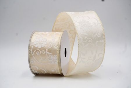Cinta de alambre floral de lujo en crema de satén con purpurina_KW0050GC-2-2
