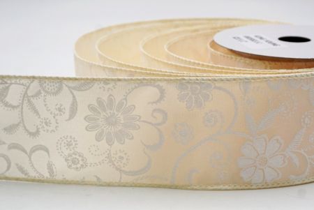 Cinta de alambre floral de lujo en crema de satén con purpurina_KW0050GC-2-2