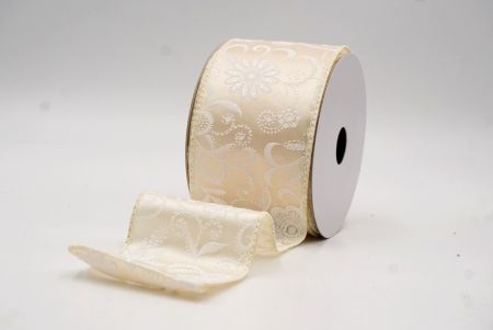 Cinta de alambre floral de lujo en crema de satén con purpurina_KW0050GC-2-2