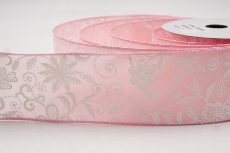 Cinta de alambre floral de lujo en rosa de satén con purpurina_KW0050GC-5-5