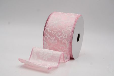 Cinta de alambre floral de lujo en rosa de satén con purpurina_KW0050GC-5-5