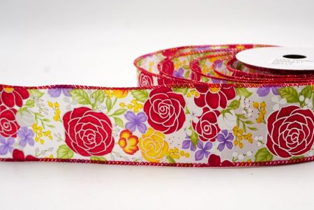 Κορδέλα με λευκό-κόκκινο τριαντάφυλλο και μικτά λουλούδια_KW0055GC-1-7