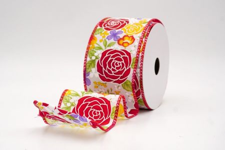 Κορδέλα με λευκό-κόκκινο τριαντάφυλλο και μικτά λουλούδια_KW0055GC-1-7