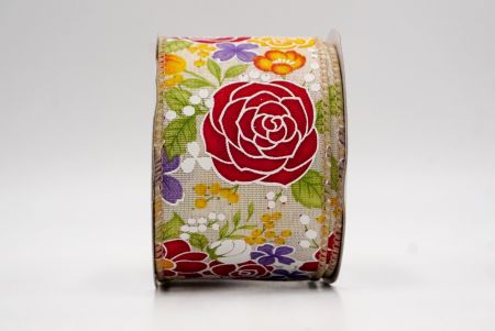 Κορδέλα με χακί-κόκκινο τριαντάφυλλο και μικτά λουλούδια_KW0056GC-13-183