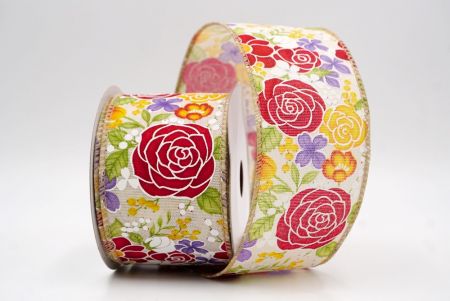 Κορδέλα με χακί-κόκκινο τριαντάφυλλο και μικτά λουλούδια_KW0056GC-13-183